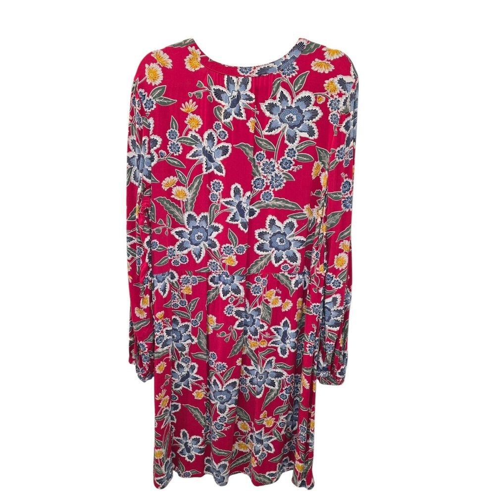 Old Navy Red Floral Boho Shift Dress Womens Large Rayon Long Sleeve VNeck Tassel - Picture 2 of 4
